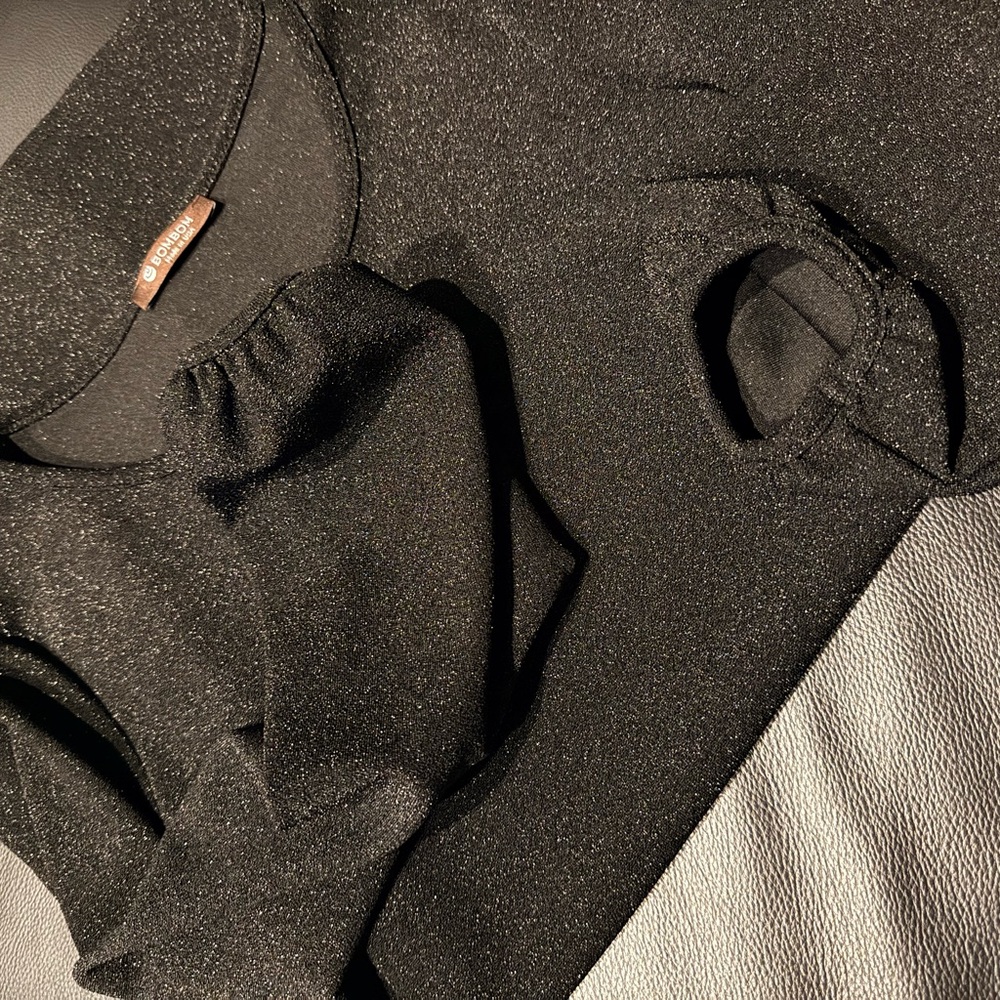 Black Glitter Long Sleeve Top